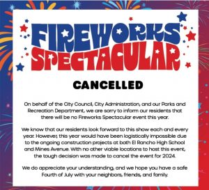 Fireworks Spectacular Cancelled