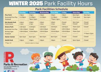 Winter 2025 Park Facility Hours Schedule